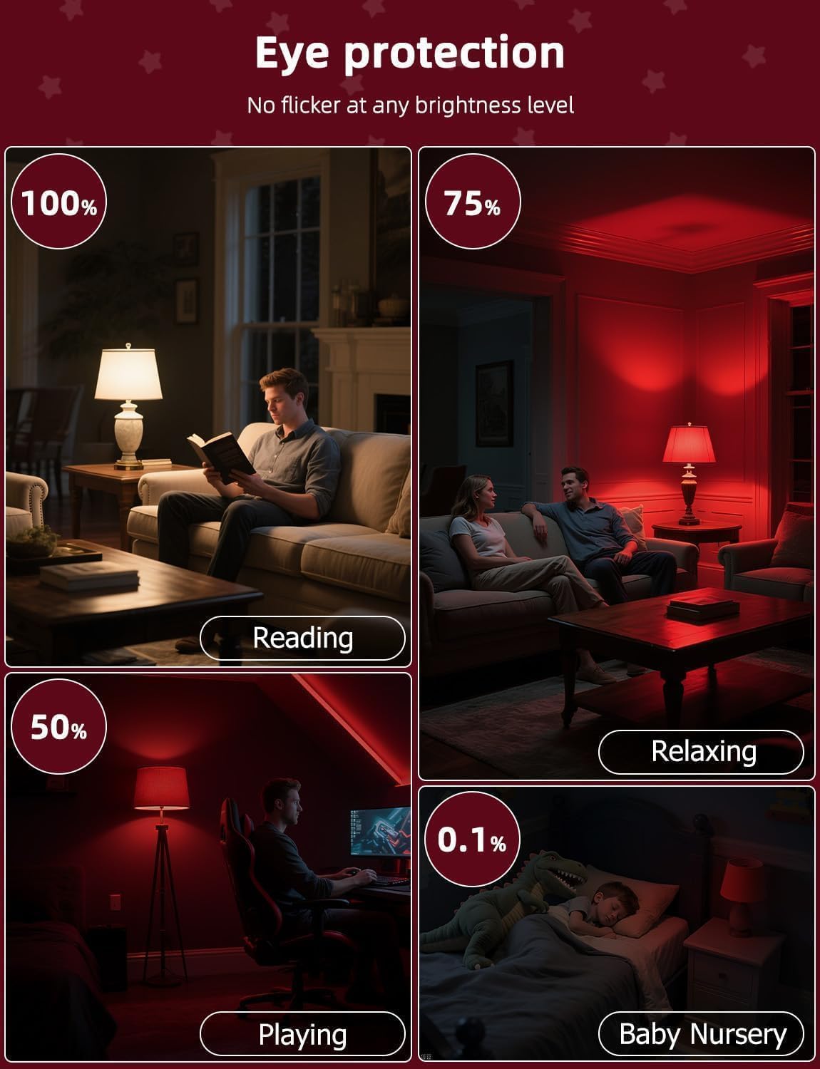 Red Light Bulbs for Sleep with Remote Control, E26 LED Blue Light Blocking A19, 9W for Sleep Therapy, Baby Nursery, Bedroom (4 Packs)