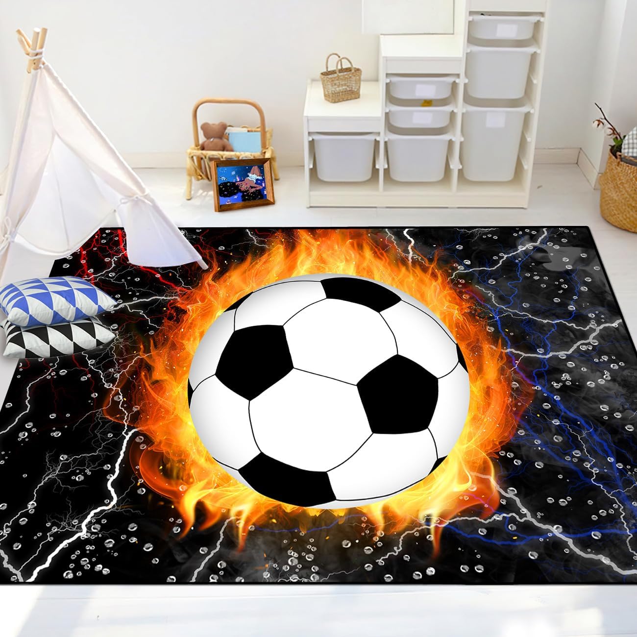 Boys Sports Rugs for Room - Sports Rugs for Boys Bedroom Baseball Carpets Rug American Football Basketball Floormats Kids Home Decor, 5x7 Feet