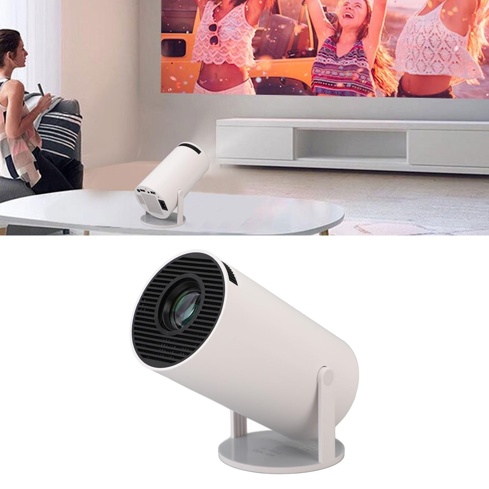 Mini Projecteur Intelligent Portable Rond 270 ° Cercle Circulaire Miniature pour WiFi Film Extérieur, Projecteurs Vidéo (Prise UE)