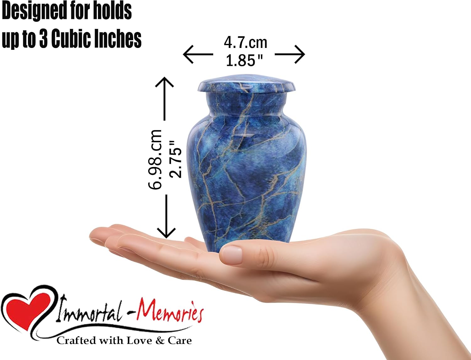 Marble Finish Keepsake Sharing Urn – Mini Metal Cremation Urn for Human or Pet Ashes – Small Memorial Token Urn with Velvet Bag & Funnel – A Perfect Tribute & Gift for Families (Exotic Blue)