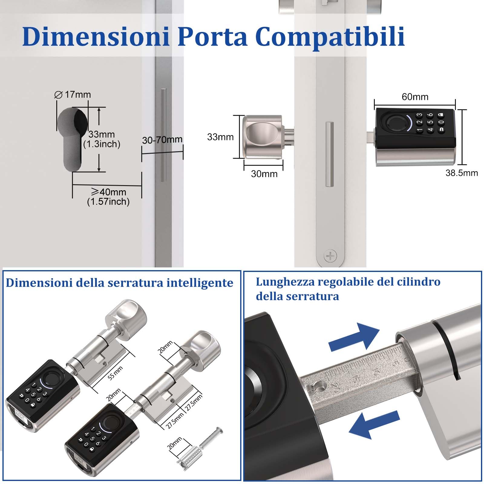 WELOCK ToucA51 Serratura Intelligente Smart,Serratura Elettronica con Impronta Digitale,Codice,Scheda RFID,APP Bluetooth,Compatibile Porta Blindata,Senza Chiave,Ideale B&B e Appartamenti(Porte 30-70mm
