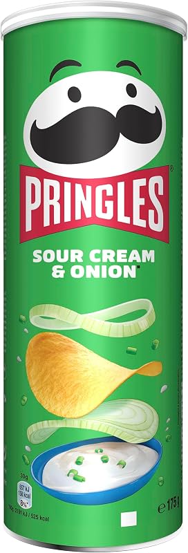Pringles Sour Cream e Onion| Snack salato| Chips al gusto cipolla e panna acida| A base di patate | Vegetariano | Perfette per l'aperitivo | Confezione singola da 175g