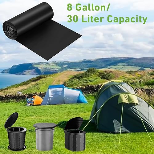 Miniatura 5 de Bolsas de inodoro portátiles para campamento, bolsas biodegradables con cordón para orinal Porta - Bolsas de basura gruesas de 8 galones para