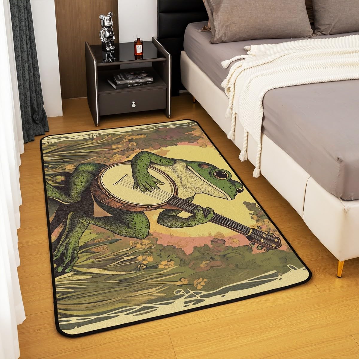 Feelyou Kids Cute Frog Area Rug 5x7 Boys Girls Rock Music Frog Accent Rug Nature Animal Print Living Room Rugs Tropical Leaves Indoor Floor Mat