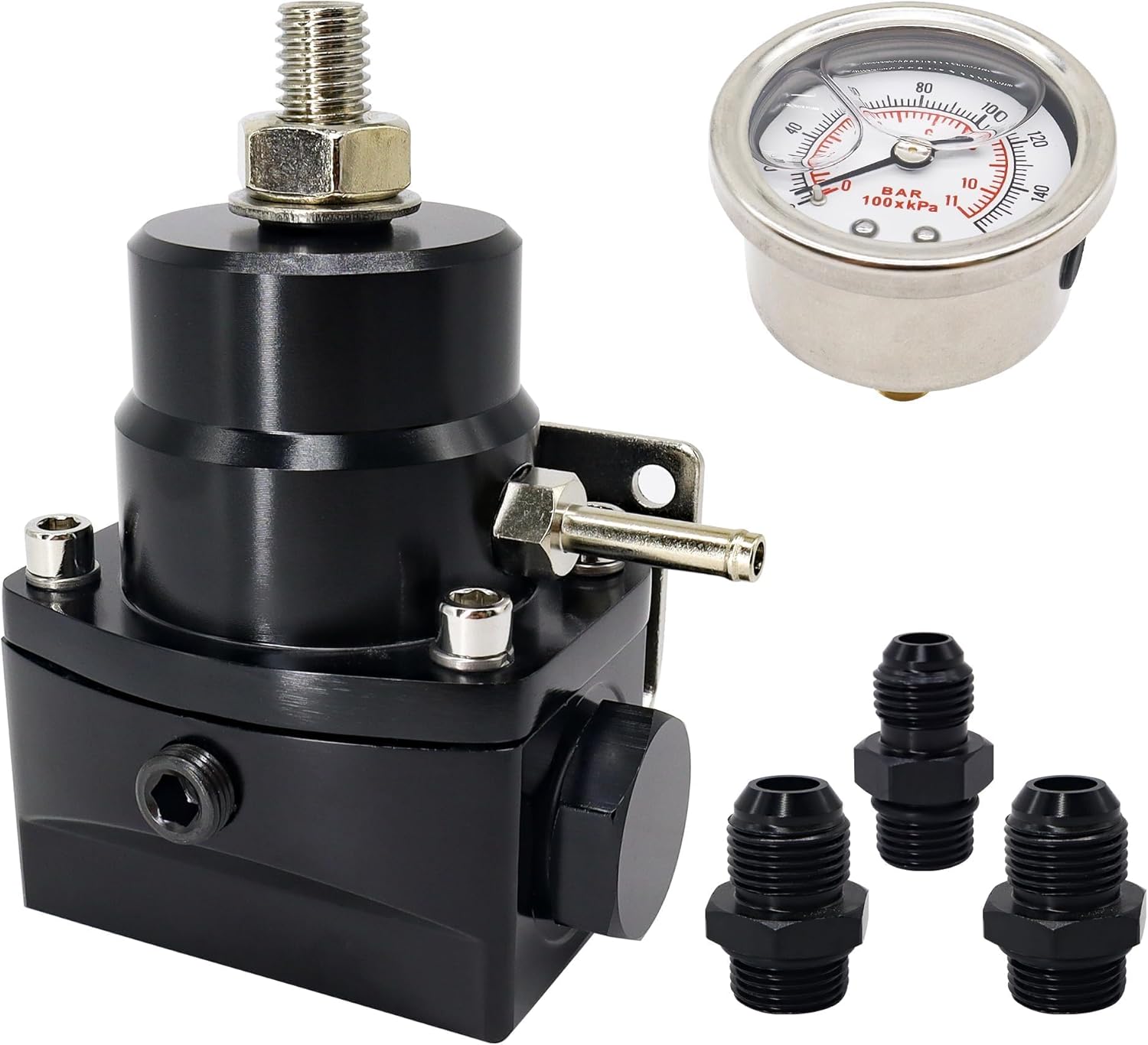 Adjustable EFI Fuel Pressure Regulator Kit 14-36PSI with AN6 Feed Port and AN6 Return Port (black)