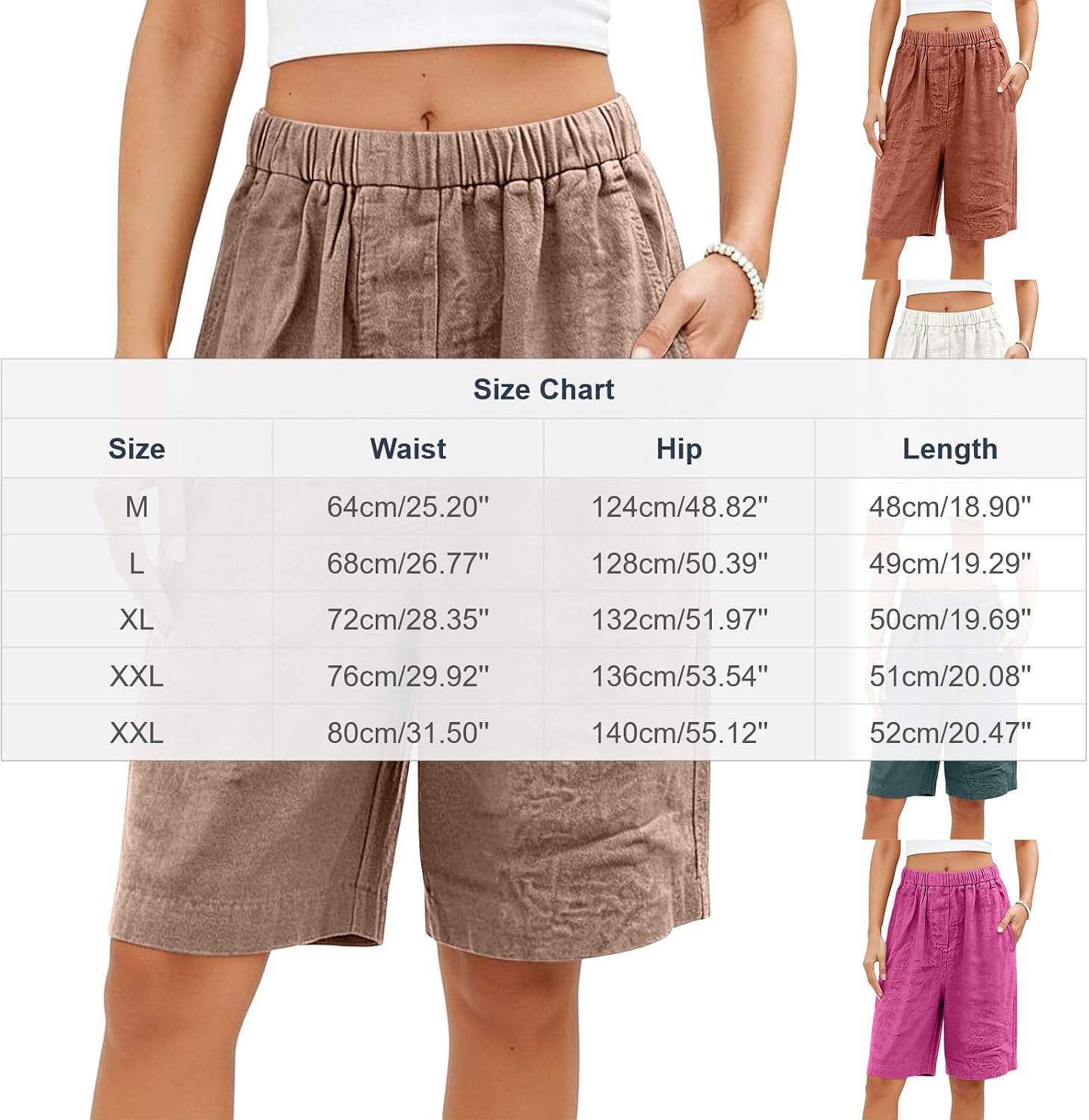 Womens Shorts Lightweight Bermuda Shorts for Women Casual High Waist Summer Cotton Wide Leg Shorts with Pockets
