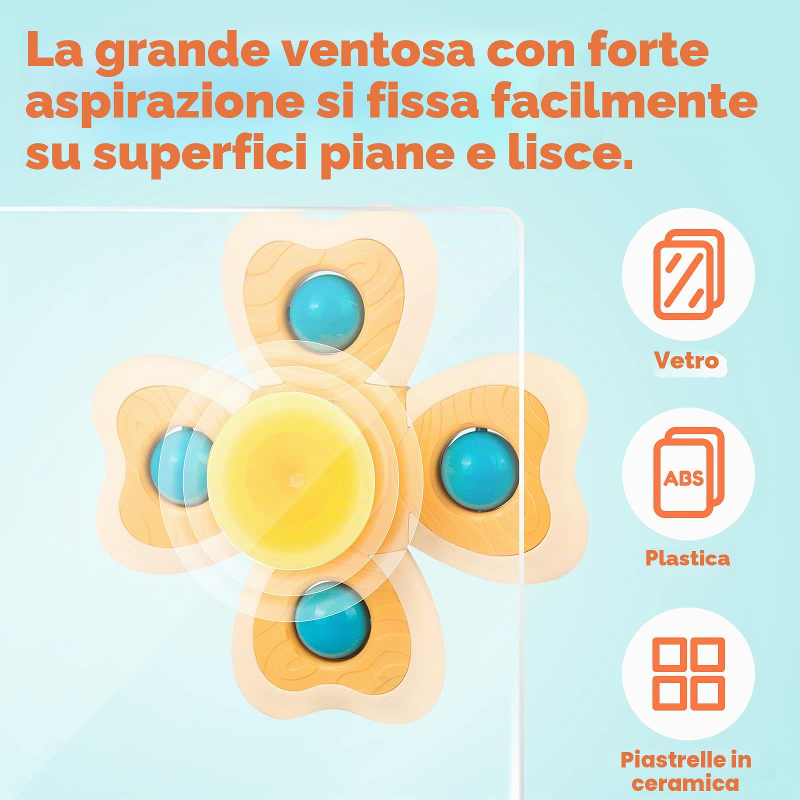 Vanmor Giocattolo rotante con ventosa per bambini, giocattoli per bambini, con ventosa per seggiolone, vassoio da bagno o da viaggio in aereo, regalo per i più piccoli (4 pezzi)