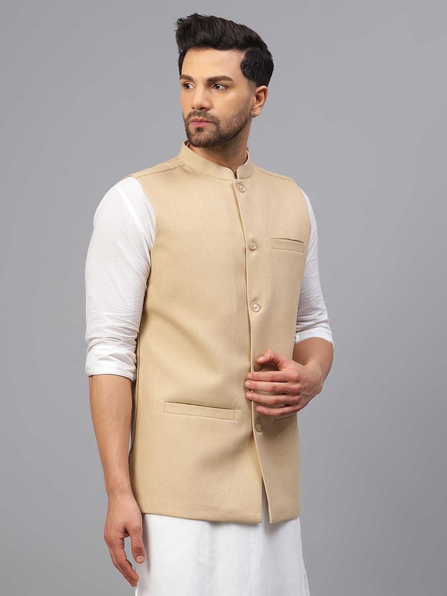LATEST CHIKAN Men's Traditional Silk Cotton Geometrical Printed Premium Nehru Jacket/Waistcoat -SADRI-JC-BG-40 - Image 3 thumbnail