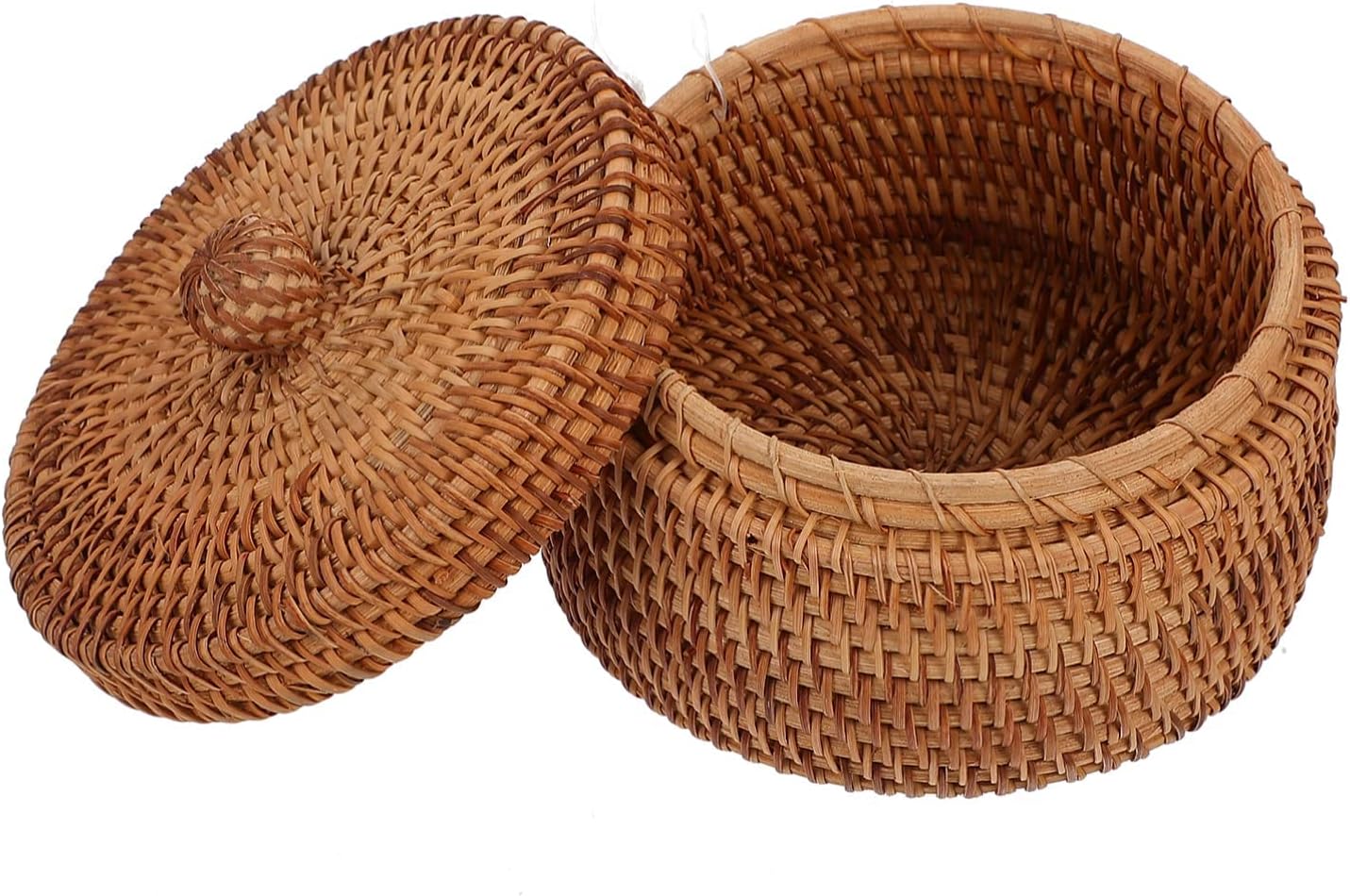 Rattan Storage Box, Round Hand Woven Box Desktop Decorative Baskets Small Basket With Lid For Organize Items, Store Food, Craft And Decorate