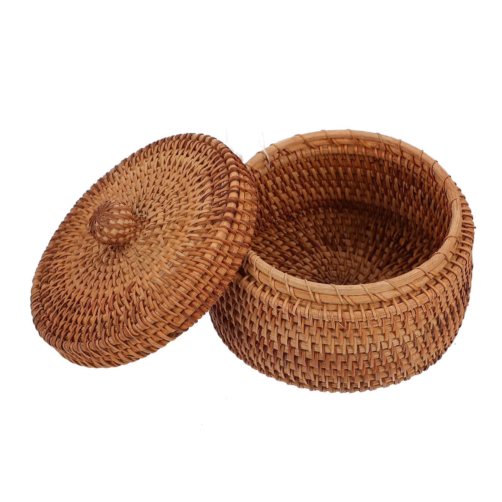 Rattan Storage Box, Round Hand Woven Rattan Box Desktop Woven Box Round Rattan Box Rattan Decorative Baskets Small Round Woven Basket with Lid for Organize items, store food, craft and decorate