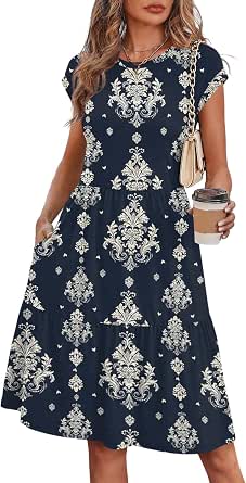 WIHOLL Summer Dresses for Women 2026 Cap Sleeve Casual Sundresses Floral Tiered Swing Beach Vacation Dress
