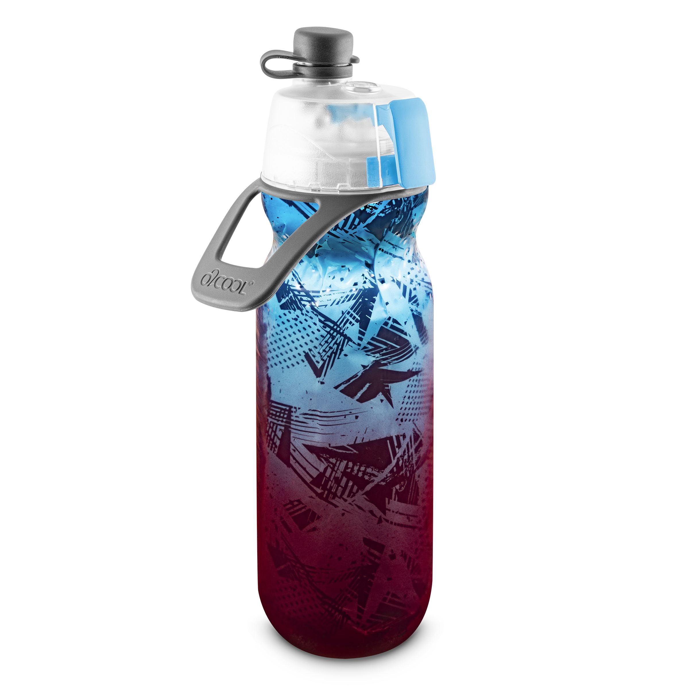 O2COOL Mist 'N Sip Misting Water Bottle 2-in-1 Mist And Sip Function With No Leak Pull Top Spout Reusable Sports Water Bottle - 20 oz (Ombre Prism Red)
