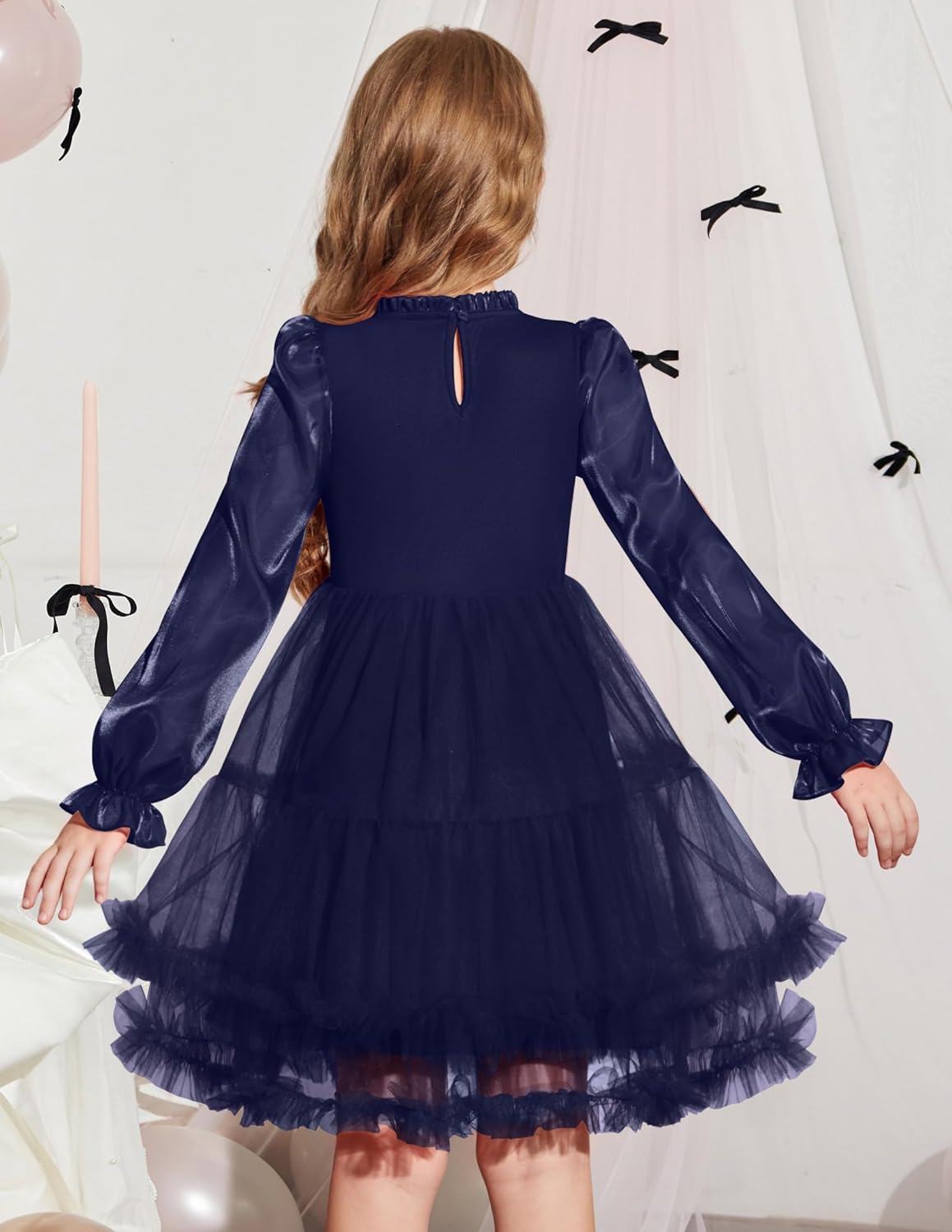 Arshiner Toddler Tutu Dress Girls Puff Long Sleeve Fall Winter Formal Party Tulle Dresses 3-8Y - Image 3