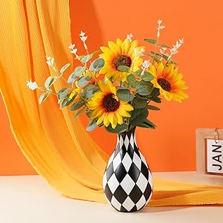 Black and White Decorative Vase for Home Decoration,Plaid Living Room Flower Vase Simple Modern Home Decoration Ornament Desktop Study Decorative Flower Arrangement