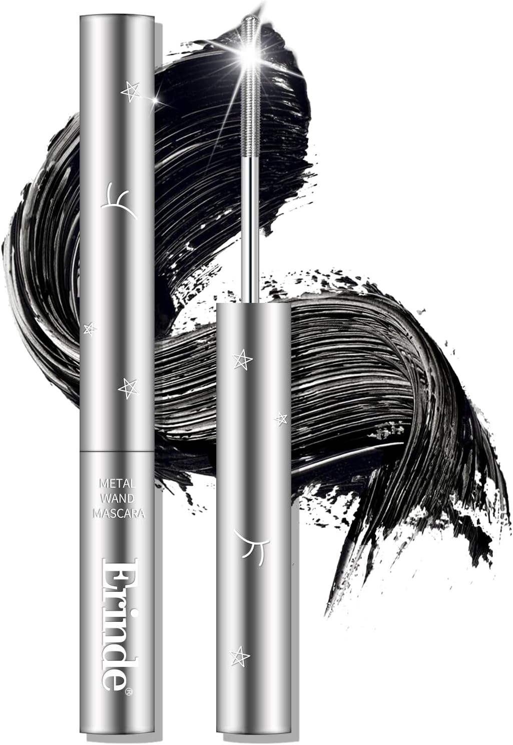 Erinde Black Washable Metal Mascara, Waterproof Iron Wand Mascara, Brushless Metal Tube, Super Voluming Lash Extensions Iron Rod, Long Lasting Smudge-Proof No Flaking Tint, Eye Makeup