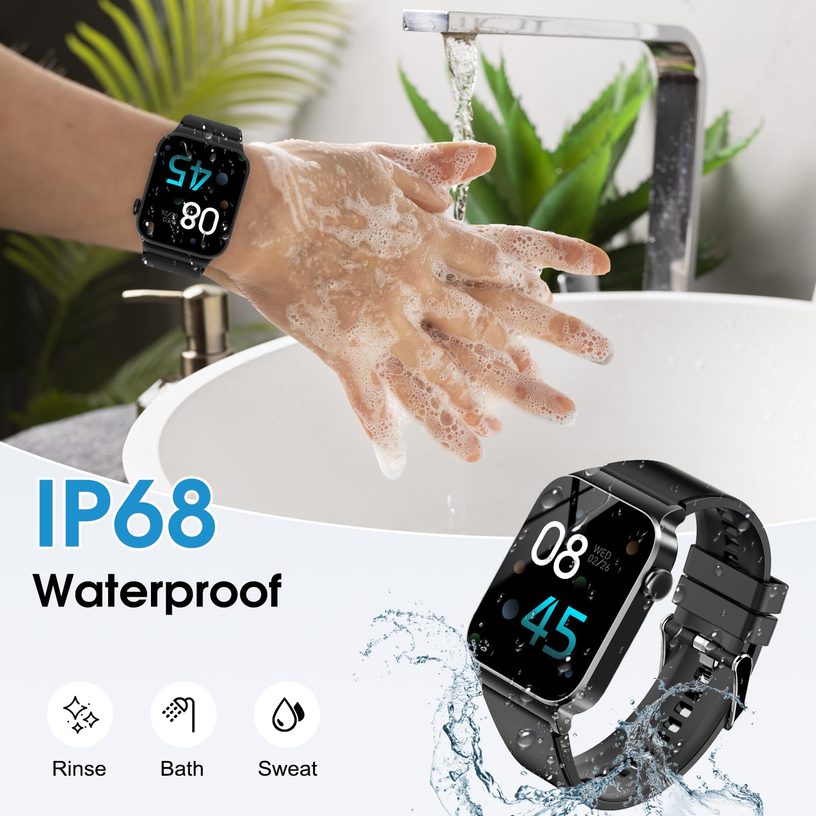 STECEi Smartwatch Uomo Donna Rispondi/Effettua Chiamate, 1.85" Orologio Smartwatch con 113 Sportivo, Impermeabil IP68 Sportivo Smart Watch con Contapassi/Sonno/Cardiofrequenzimetro, Fitness Watch Nero