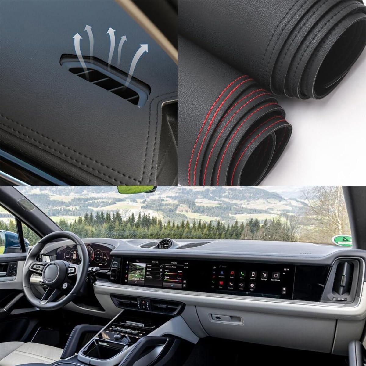 Black Leather Style Dash Mat Dashboard Cover Dash Panel Interior Console Pad Compatible Black Dashboard Cover Dash Cover Mat Dash Pad Compatible for Porsche Cayenne 2024 2025 2026