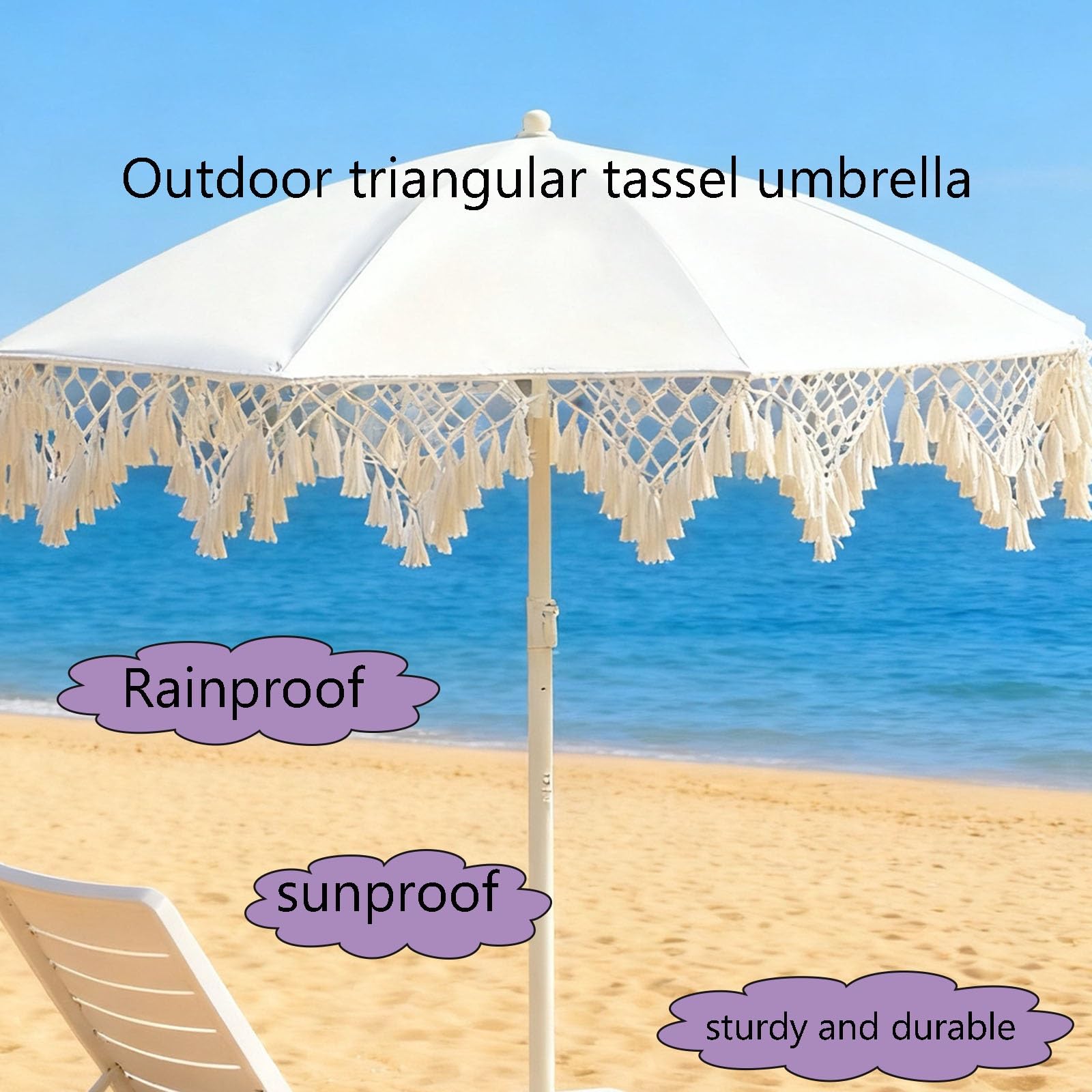 Prosty Parasol Z Frędzlami, Regulacja Kąta 45 Stopni, Pogrubiona Rama, Parasol Ogrodowy O Długości 1,6 M, 1 Szt.