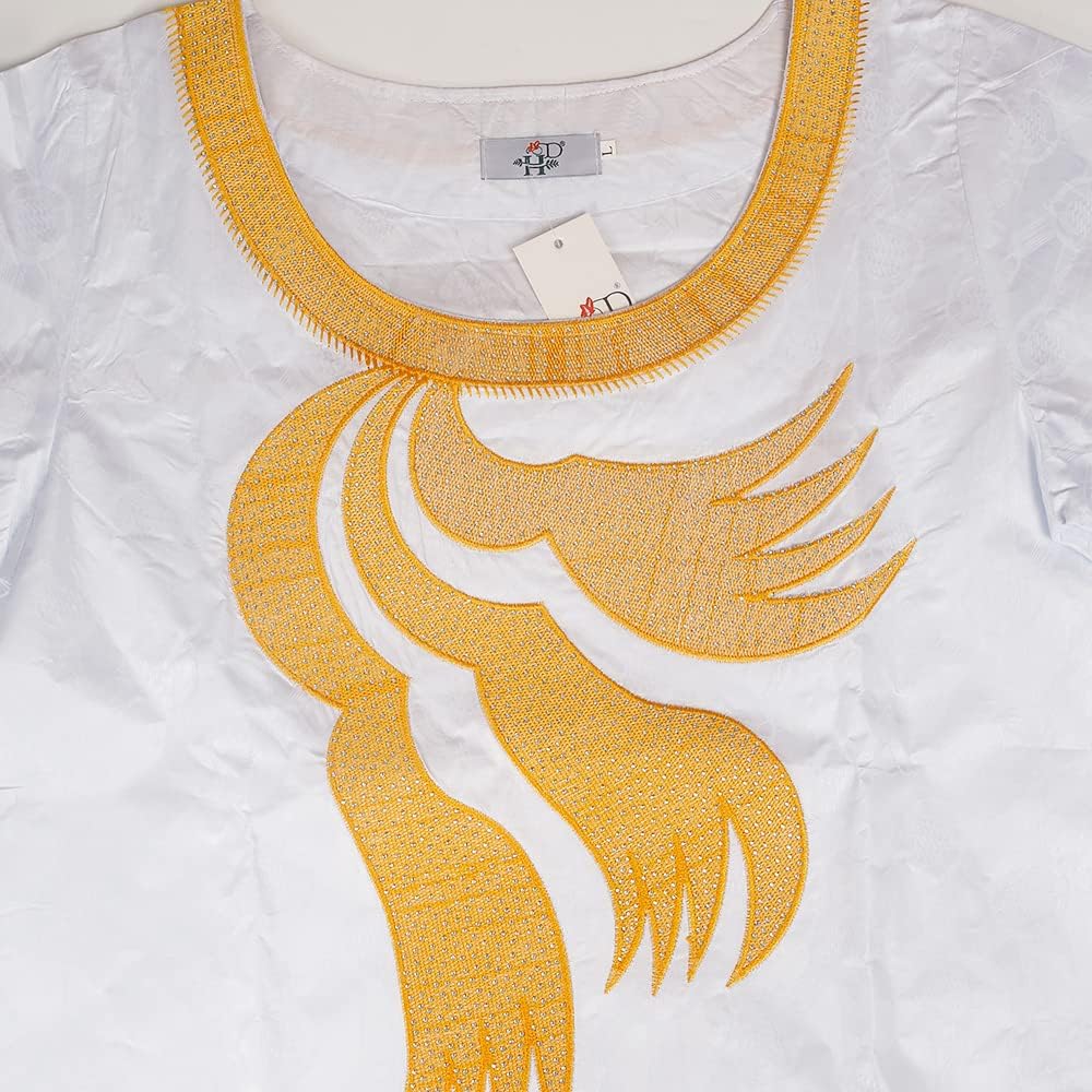 HD African Bazin Couple Clothes Traditional Embroidery Shirt and Pants 2 Pieces Outfit for Man Maxi Bazin Dress for Woman - Image 3