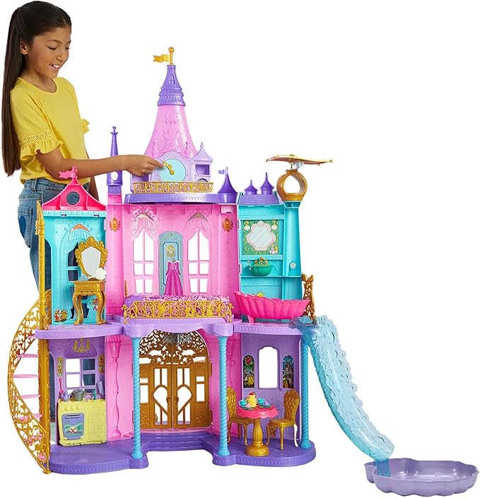Mattel Disney Princess Castillo aventuras reales Casa de muñecas para princesas con dos pisos, muebles y accesorios, con