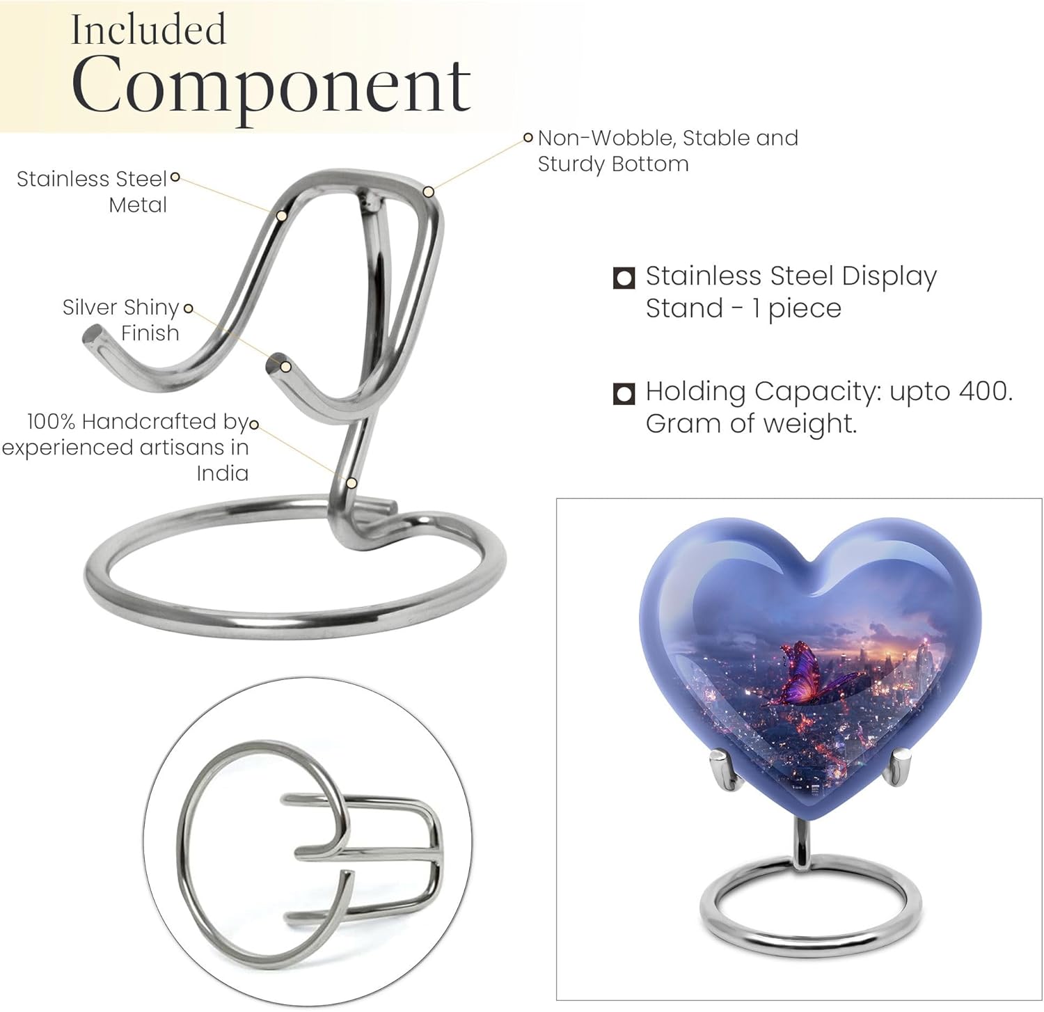 Twilight Butterfly Urn, Heart Urn for Ashes, Large Memorial Urns for Human Ashes, Decorative Cremation Urns Container (8 Inch)