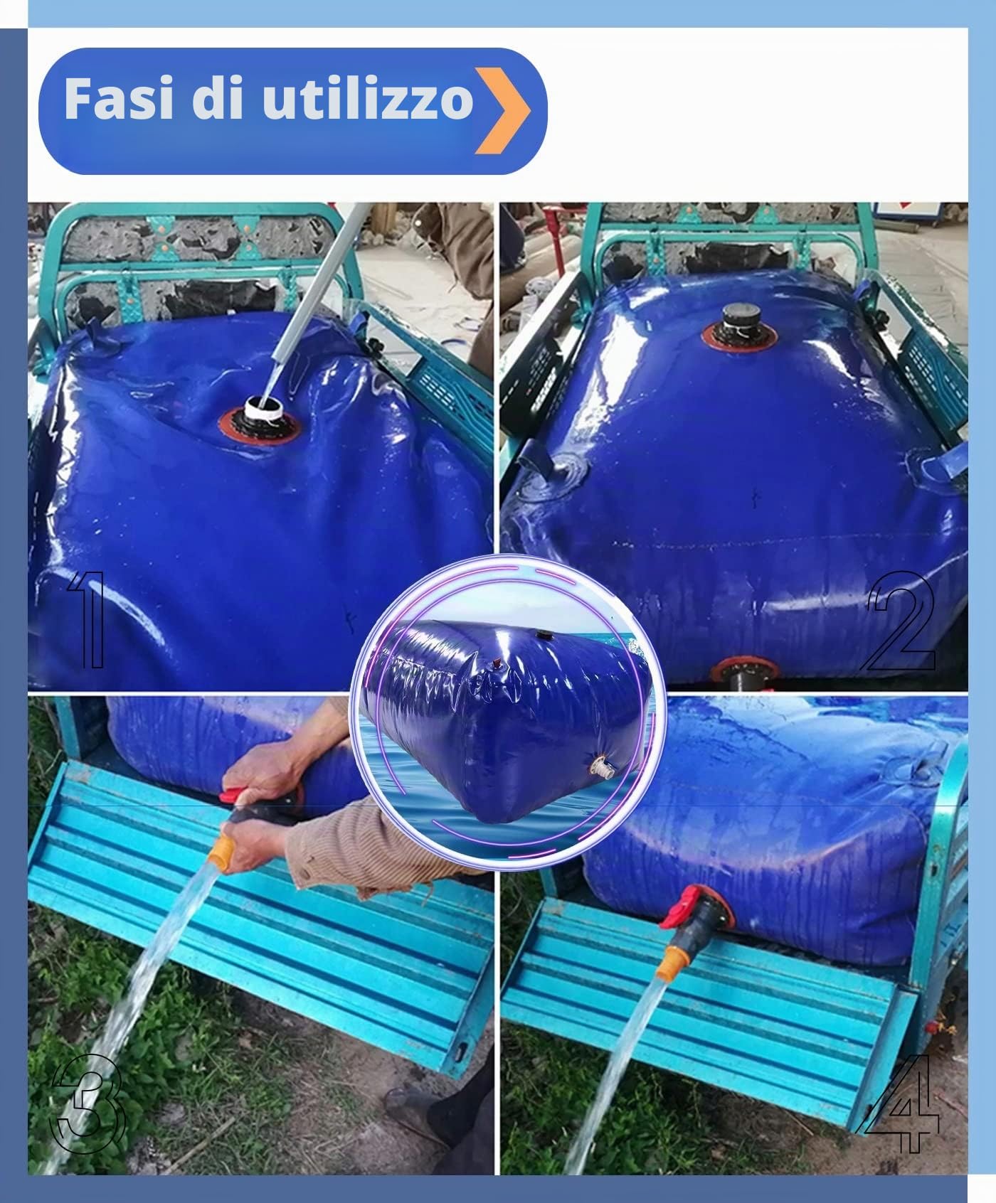 Serbatoio d'acqua pieghevole - 6000L/5000L/1000L/500L/100L, serbatoio d'acqua in PVC for camion, roulotte e uso in giardino(265L/70Gal/1x0.7x0.38 m)