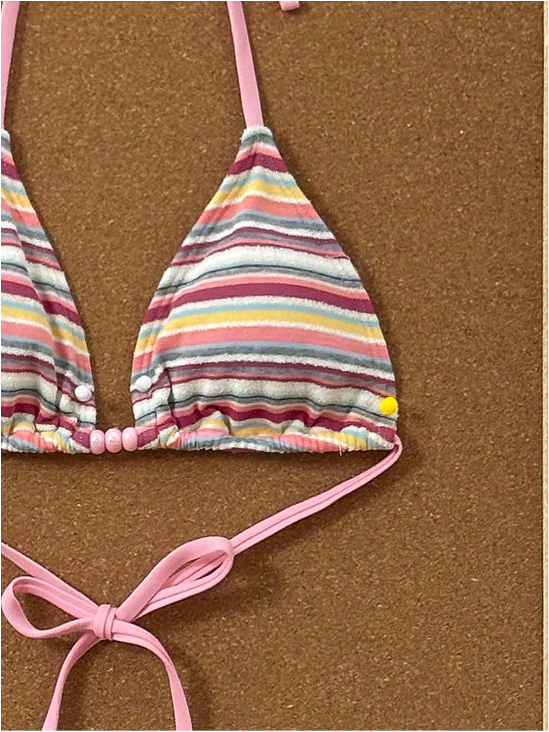 MakeMeChic Women's 3 Piece Striped Bikini Sets Halter Triangle Bathing Suit Swim Shorts Swimsuit