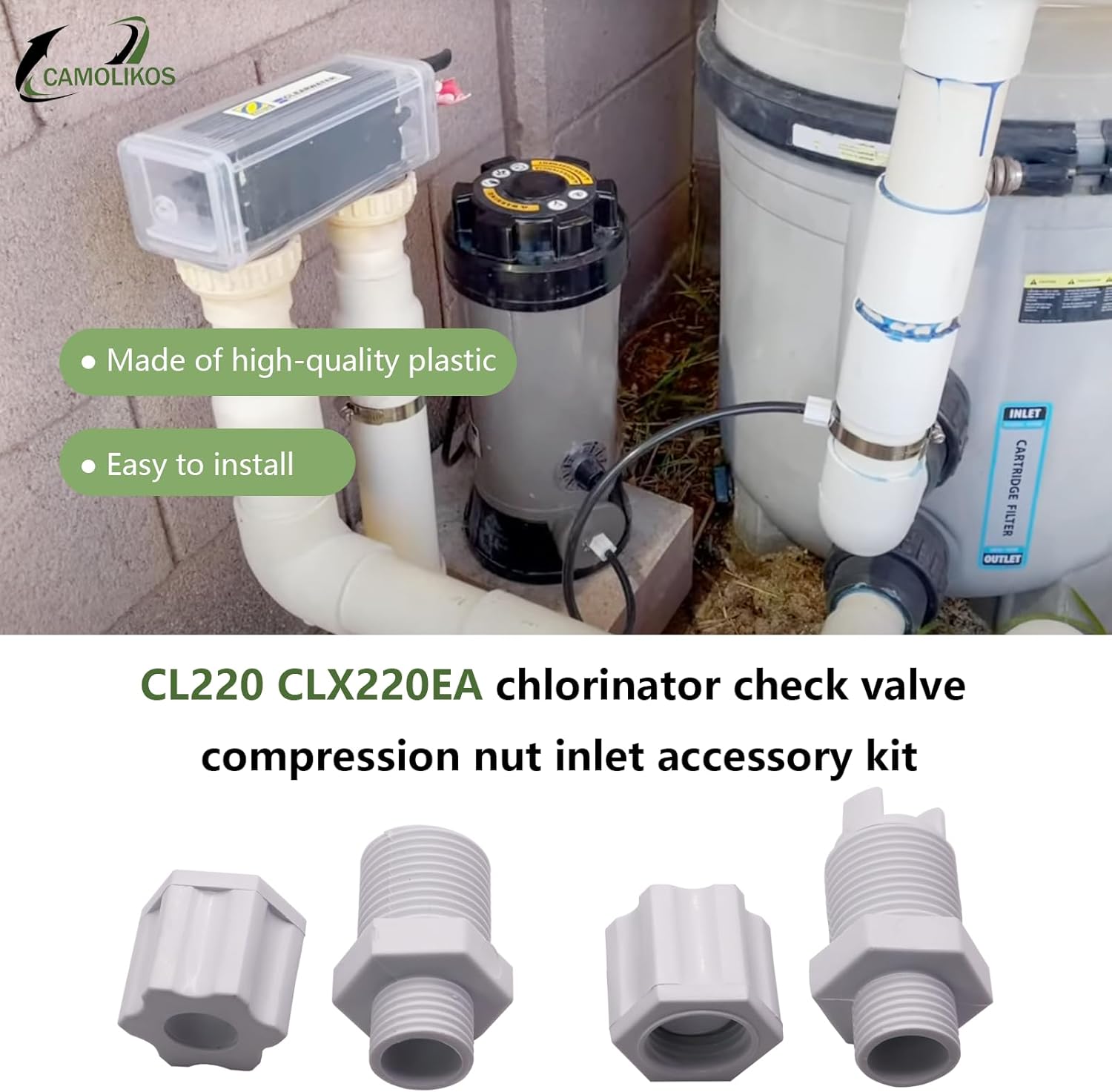 CL220 CLX220EA Chlorinator Check Valve Compression Nut Inlet Fitting Kit for Feeder 1/4" Replace Nut