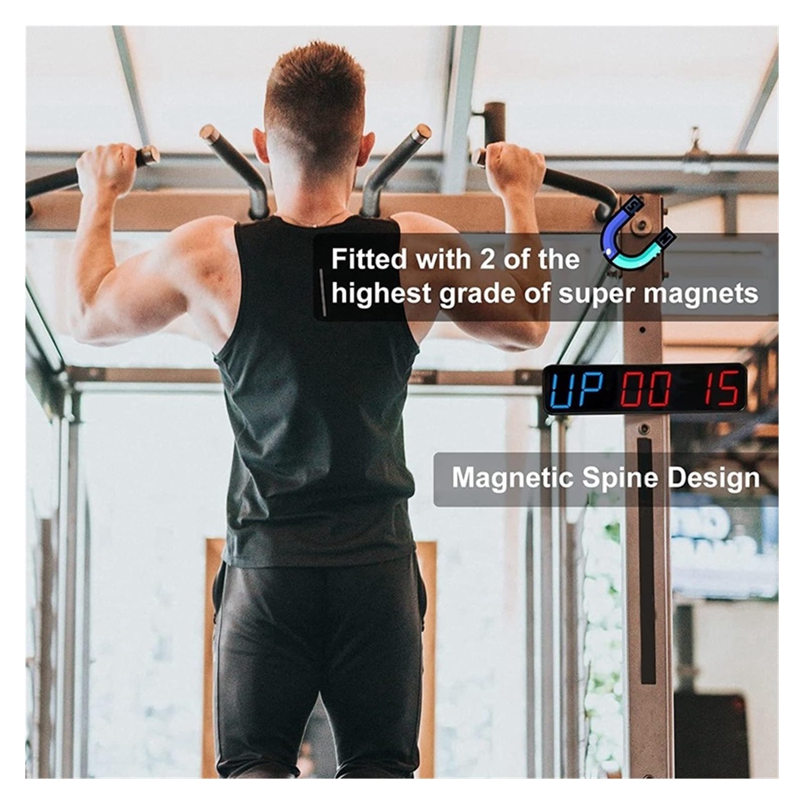 Countdown Timer, Timer a intervalli portatile Ampio display digitale a LED antivertigini, orologio da allenamento for palestra di casa, gara, fitness