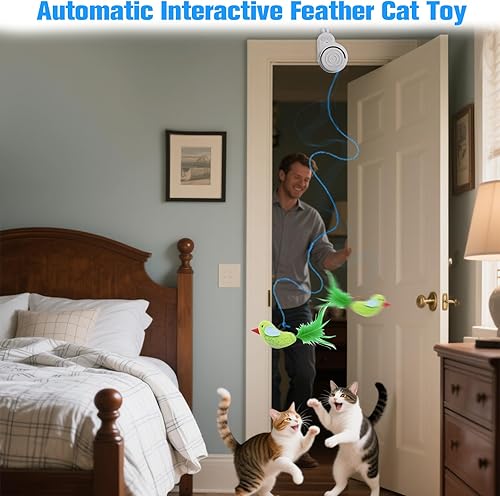 Miniatura 4 de Juguetes interactivos para gatos de interior, juguete eléctrico automático de plumas de pájaro volador – El mejor juguete de enriquecimiento para