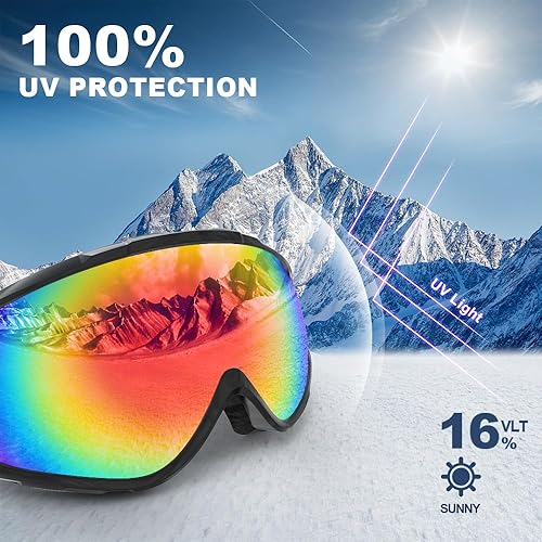 Miniatura 84 de Findway - Gafas de esquí para usar sobre anteojos, para nieve y snowboard, para hombre, mujer y jóvenes, 100 % protección contra rayos ultravioleta