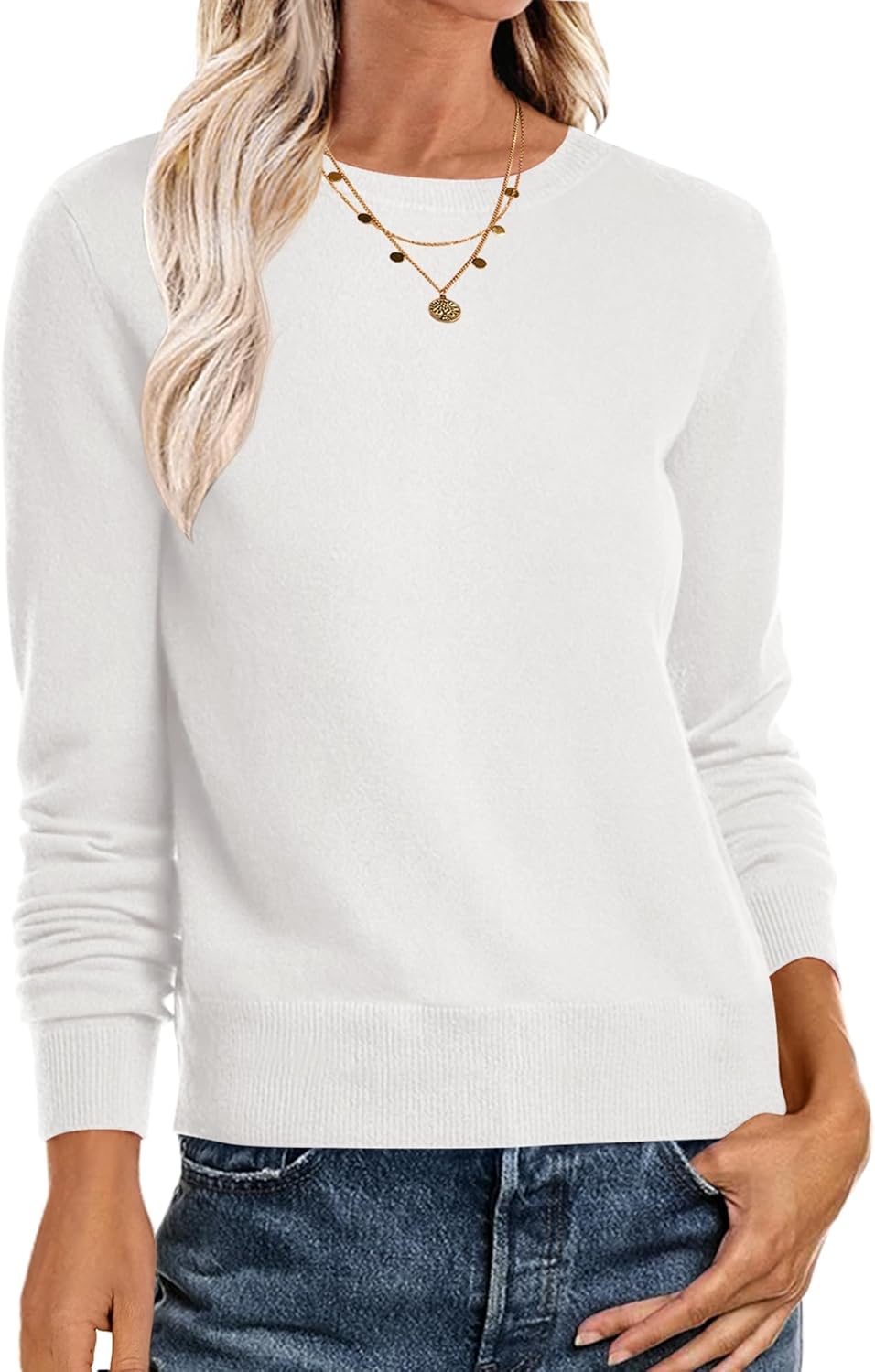 KLWCJFFF Women's Long Sleeve Sweater Classic 2024 Fall Soft Basic Crewneck Business Casual Pullover Tops Trendy Outfits