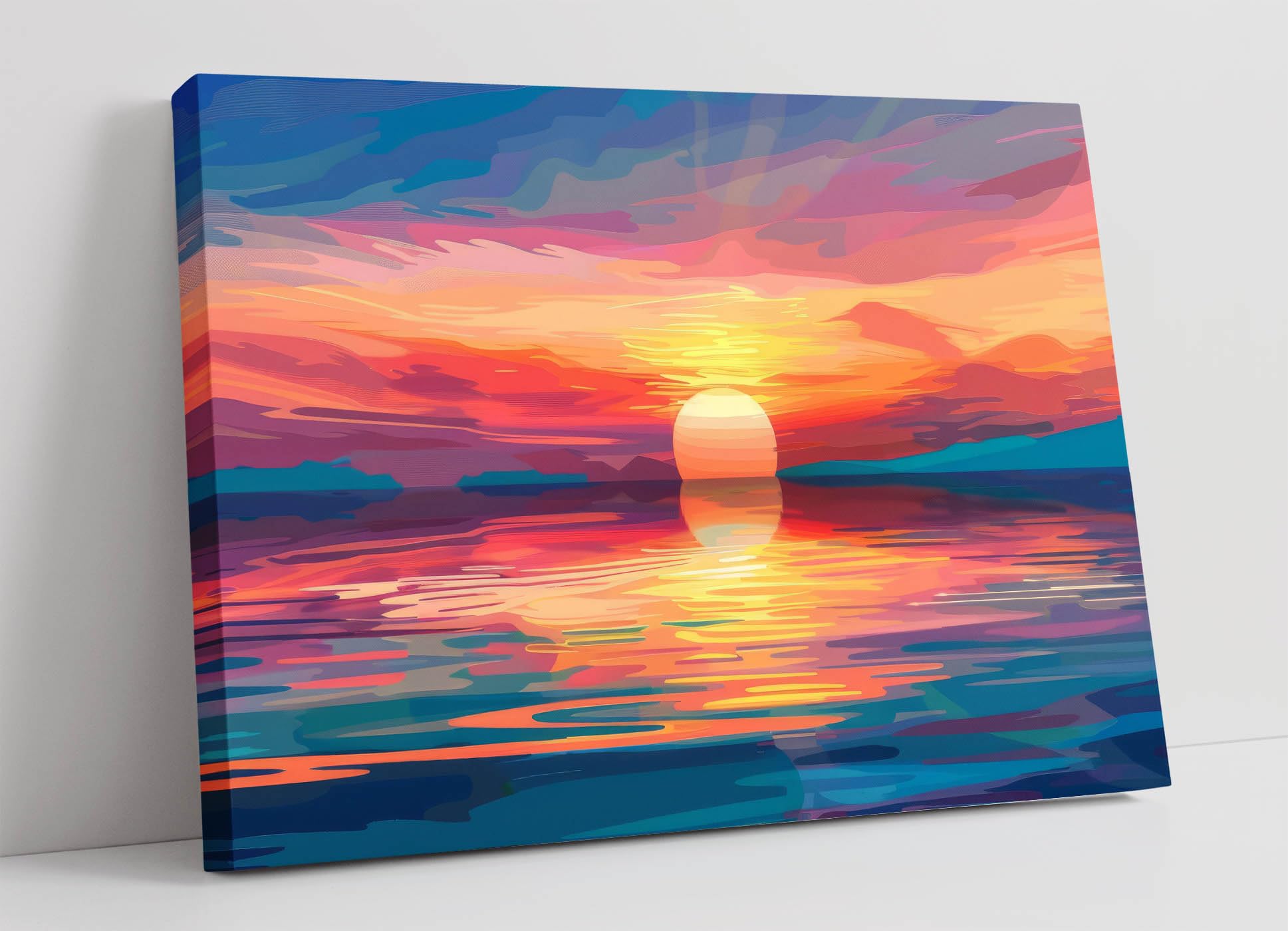 Illustration beautiful colorful sunset sea Canvas Wall Art Picture Print - 36 inch wide x 24 inch high (Frame Depth 30mm)