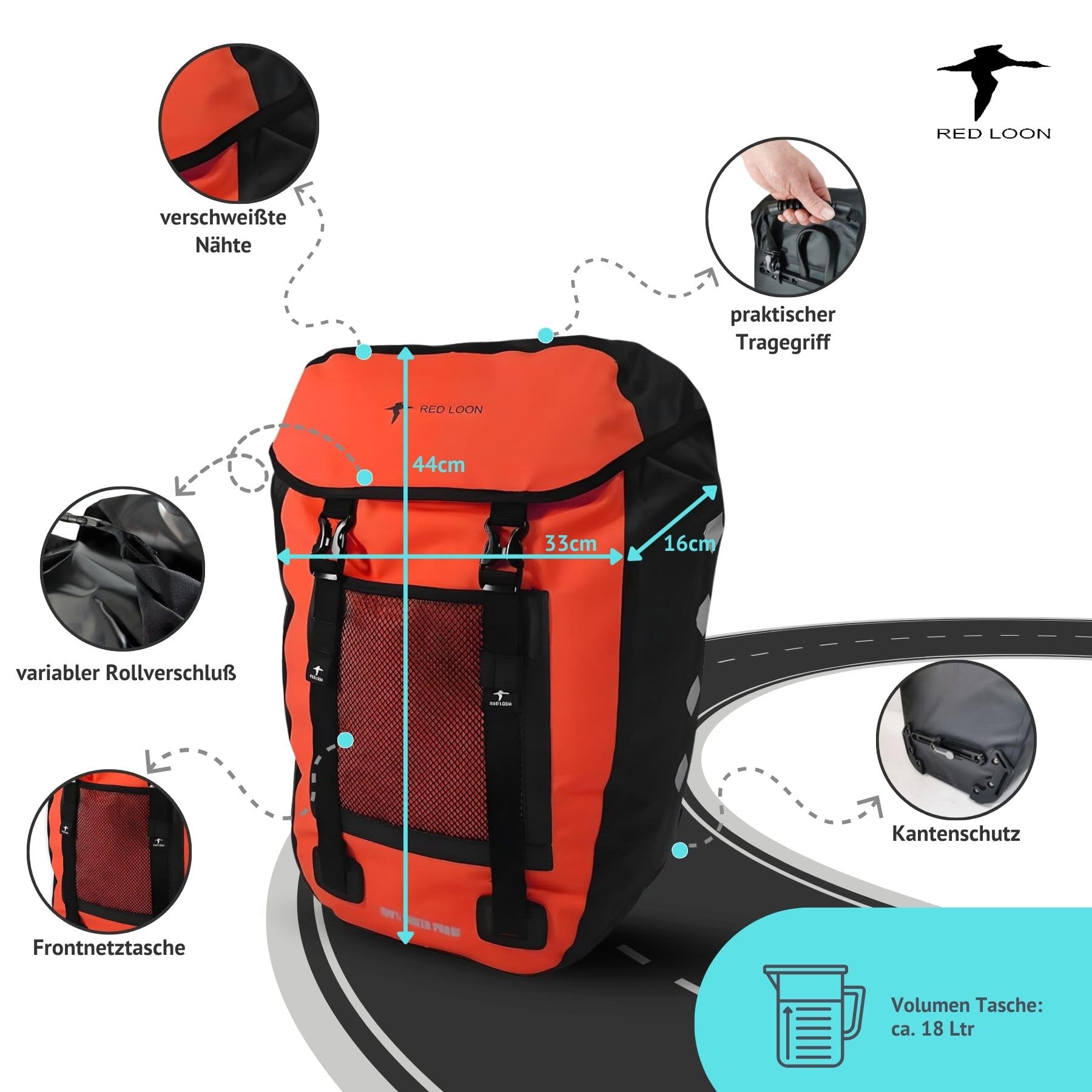 Red Loon wodoszczelna torba na bagażnik rowerowy trwała tylna torba na bagażnik rowerowy - torby na bagażnik rowerowy ebike - wodoodporna torba na bagażnik rowerowy E-Bike - czerwona