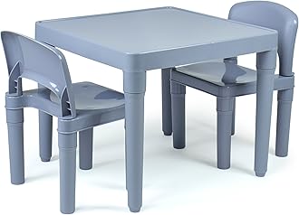 Humble Crew Kids Plastic Table and 2 Chairs Set, Grey Table with Chairs, Lightweight Toddler Activity Table for Ages 3-6, Easy Snap-Together Assembly, Durable Playroom Furniture