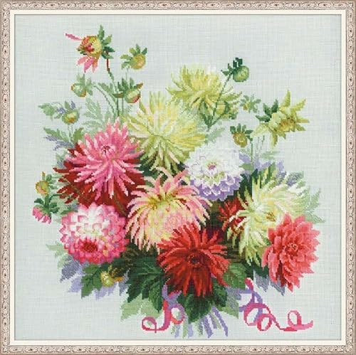 RiolisJuego 14Count Dahlias de punto de cruz, diseño de Kit, 17.75x 17.75"