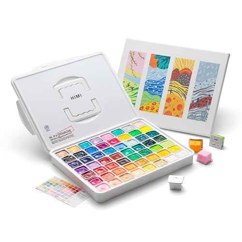 HIMI Gouache Paint Set, 56 Colors x 30g Unique Jelly Cup Design in a Carrying Case Perfect for Artists, Gouache Opaque Art Supplies for Professionals, and More
