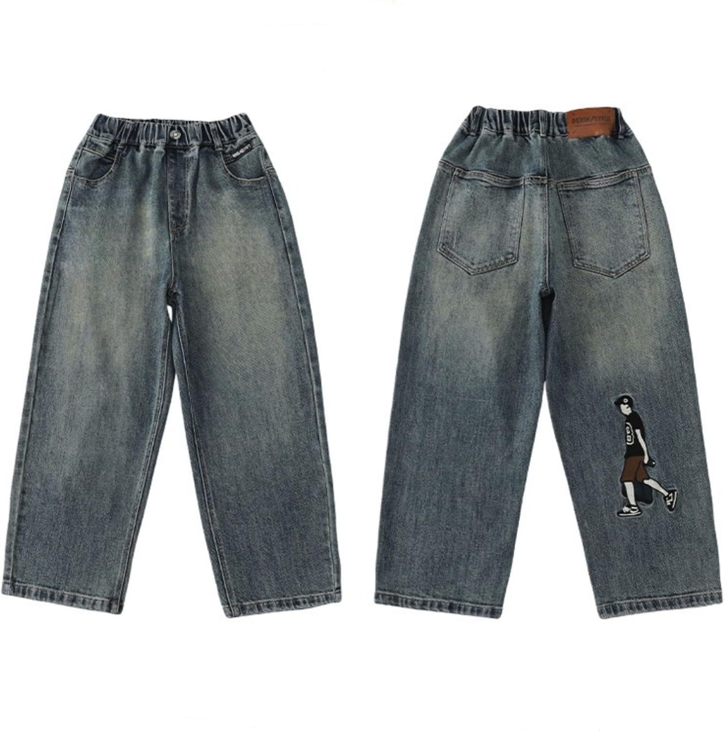 Baggy Jeans Boys Stretch Fit Elastic Waist Pull On Relaxed Children's Jogger Active Athletic Youth Sports Teenage Streetwear