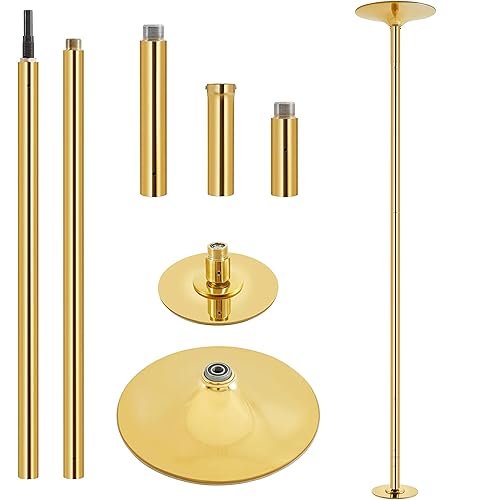 Professional Dance Pole Spinning Static Dancing Pole Portable Removable 45mm Dance Pole Kit for Exercise Club Party Pub Home w/Tools, Silver/Gold