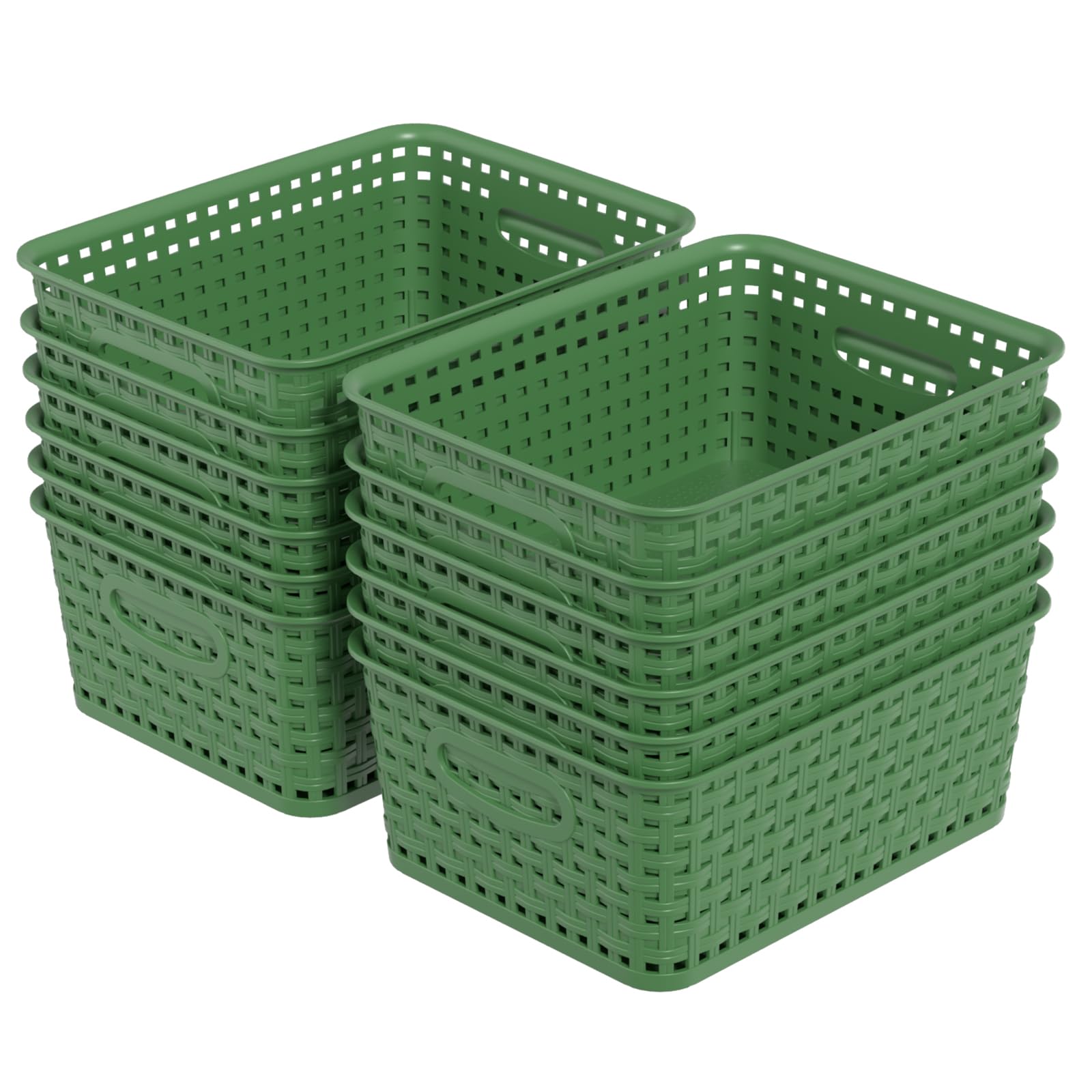 Panier de rangement en plastique lot de 12 paniers tressés vert foncé