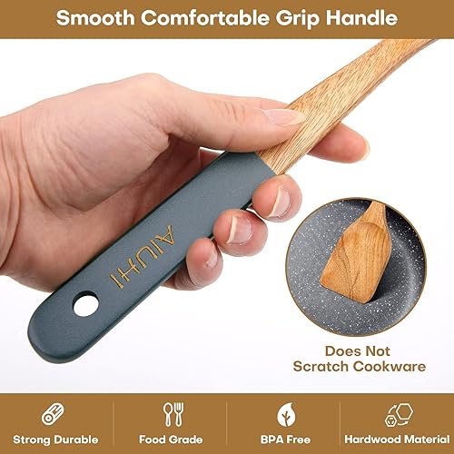 Miniatura 3 de Espátula de madera, espátula de madera de teca para cocinar, espátula de wok grande duradera, antiadherente (rojo)