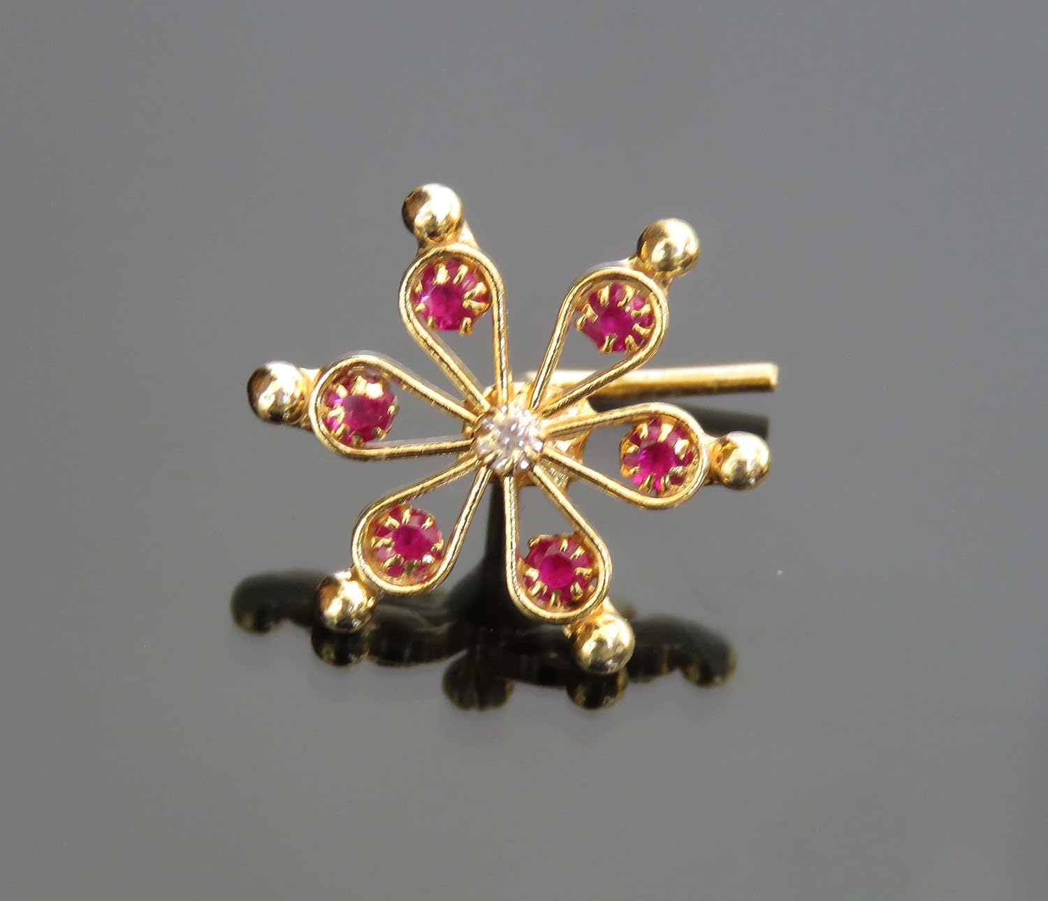 Gold Plated Jewelry Flower Nose Hoop Indian Nose Ring Traditional Nose Stud Diamond Nose Piercing Gift For Her Indian Nose Stud