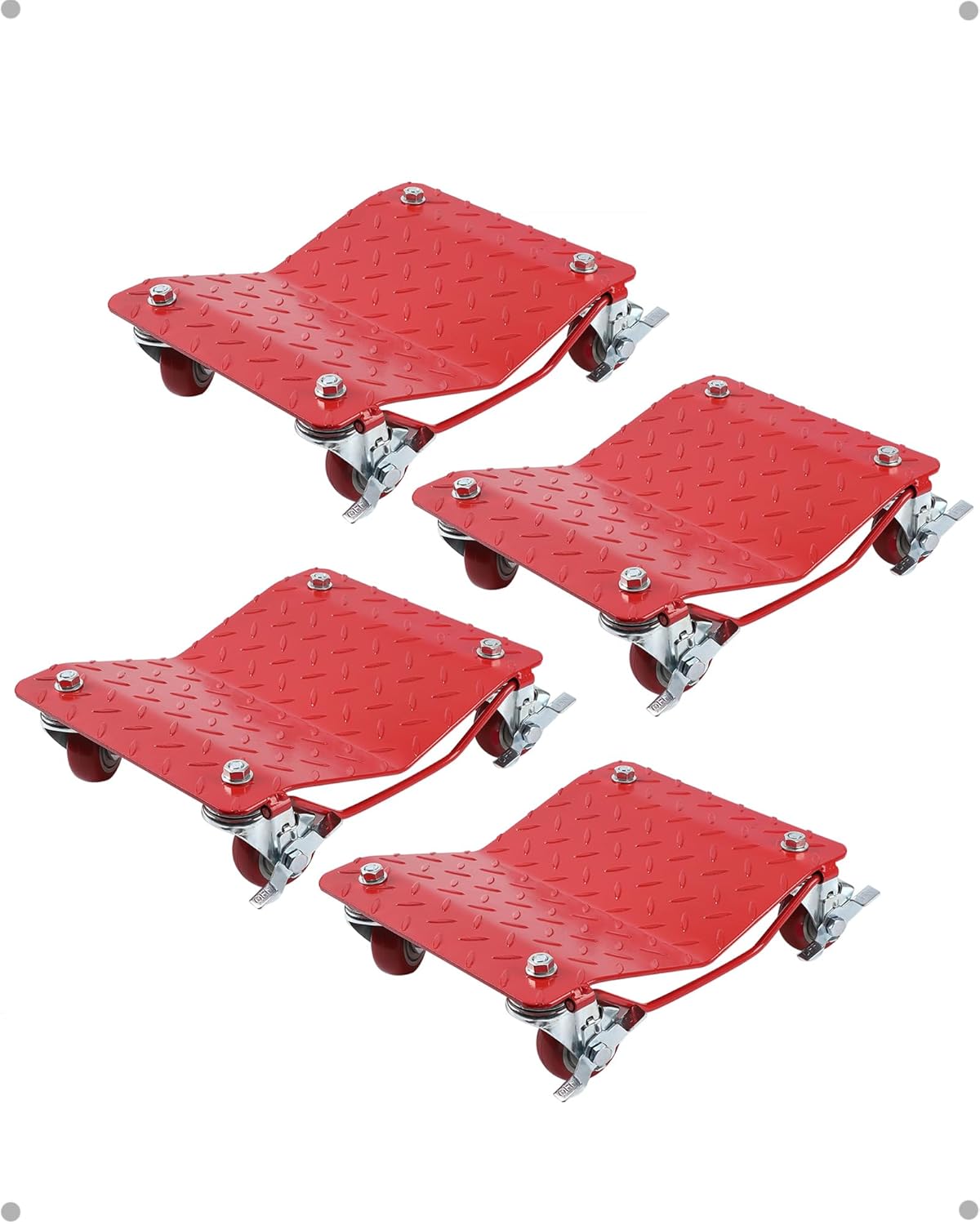 DEXSO [6000 lbs] Tire Wheel Dolly Car Set of 4, Heavy Duty Carbon Steel Car Mover with Antiskid Plate & 360 Degree Rotatable Wheel, 16"*13", Red