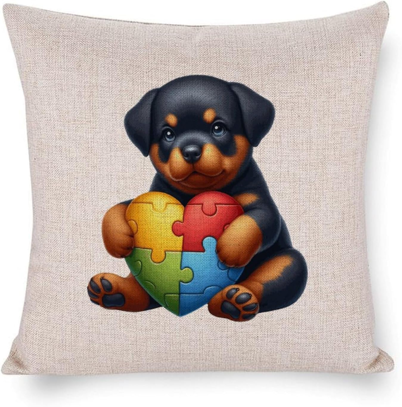 Rottweiler Dog with Autism Puzzle Heart Cushion Cover Cases