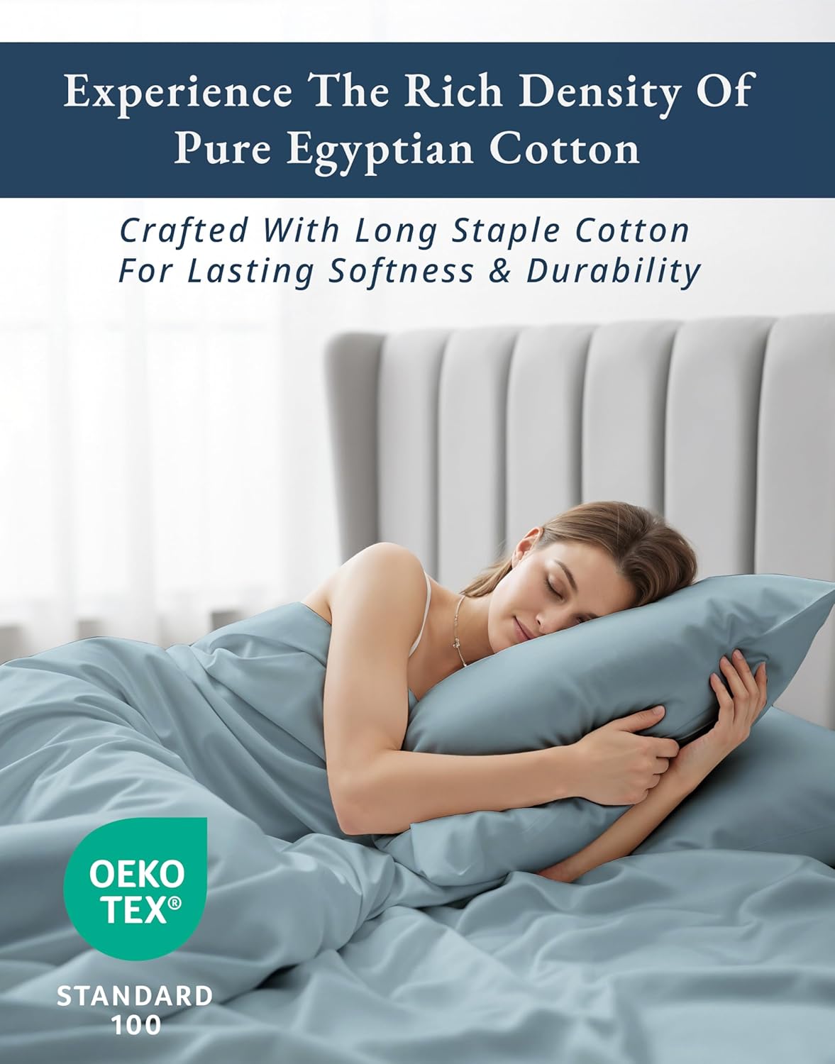 100% Egyptian Cotton Queen Size Sheet Set - Naturally Breathable & Durable Winter Comfort, Ultra-Soft Hotel Luxury Comfort with 15" Deep Pocket Queen Sheets, Silky Sateen Weave - French Blue