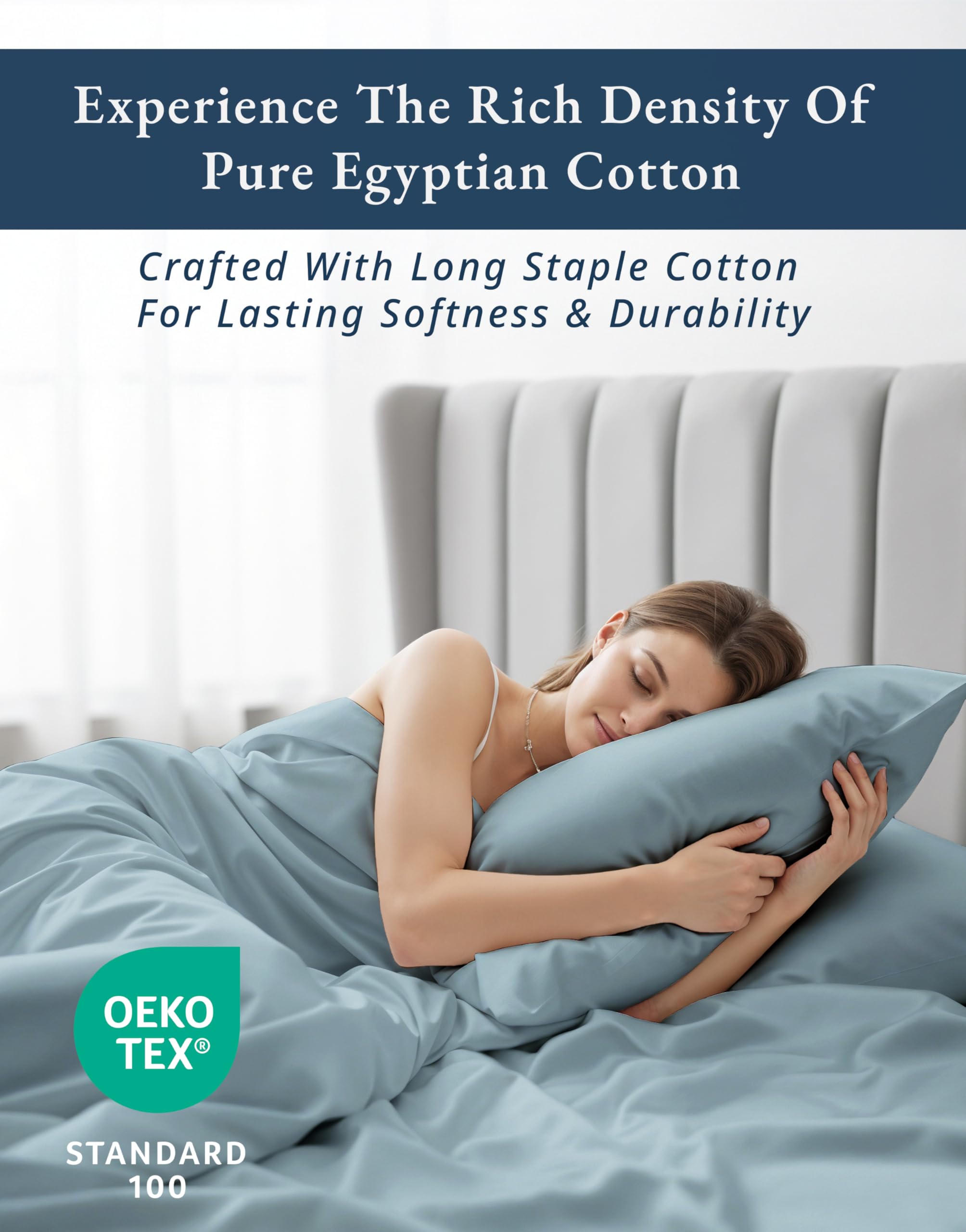 100% Egyptian Cotton King Size Sheets- Naturally Breathable & Durable Winter Comfort, Ultra-Soft Hotel Comfort with 15" Deep Pocket King Sheet Set, Silky Sateen Weave Luxury You Can Feel- French Blue - 4