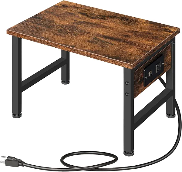 HOOBRO Printer Stand for Desk, Desktop Printer Stand with Charging Station, Small Printer Table with Storage Hook, Under Desk Printer Cart, File Rack for Home Office BF01UPS01