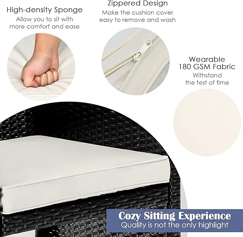 Miniatura 5 de Toolsempire Juego de muebles de exterior de 4 piezas con cojín impermeable y mesa de vidrio templado, juego de sillas de patio con diseño curvado