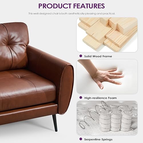 Miniatura 7 de TYBOATLE Sofá de 61 pulgadas, sofá biplaza pequeño para sala de estar, sofá de cuero, moderno de mediados de siglo, mini sofá copetudo cómodo para