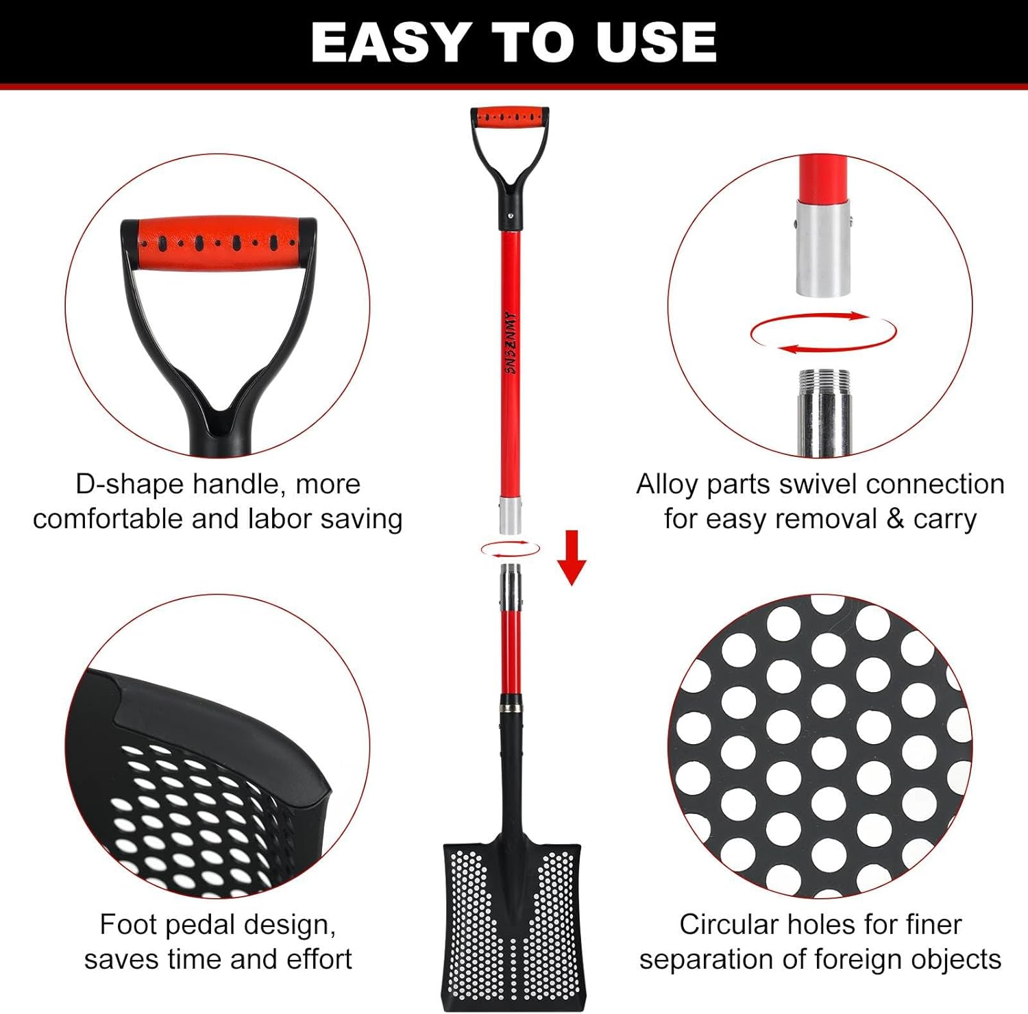 Sifting Shovel, Heavy Duty Sand Sifter Shovel with Ergonomic Grip for Beach, Farm and Garden, Chicken Coop Poop Scooper - 53.2 inch